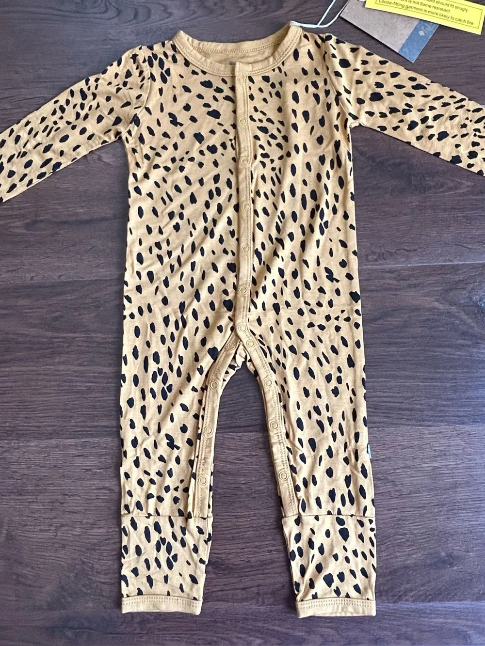 Kyte Snap Bamboo Romper in Marigold Cheetah 6-12m